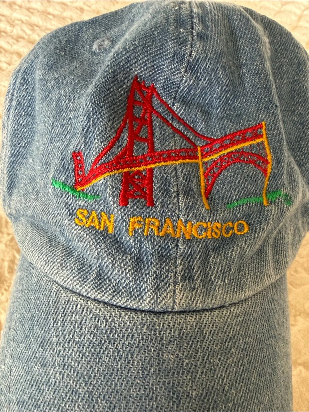 Light Blue Denim Baseball Cap with Embroidered Accent